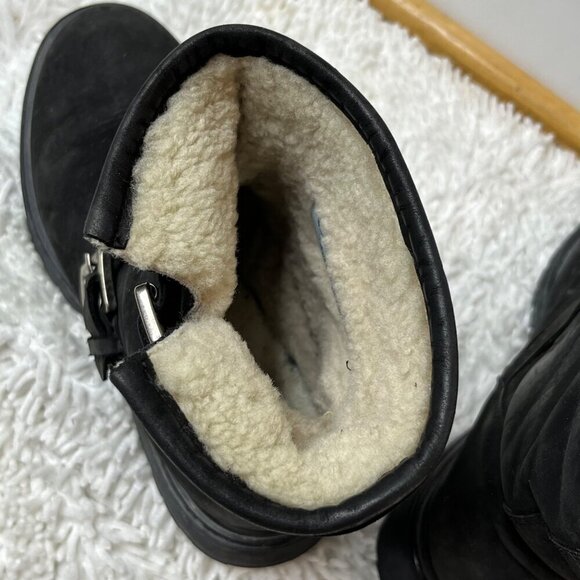 La Canadienne Suede Shearling Lined Buckle Moto Boot Black Ankle Pull On 7.5 - Picture 6 of 8